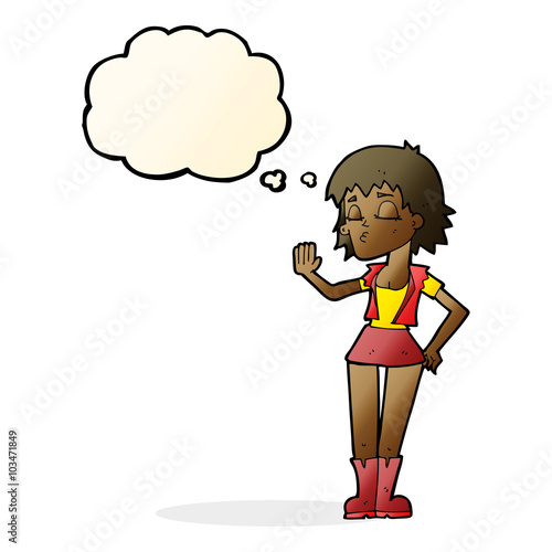 cartoon cool girl with thought bubble