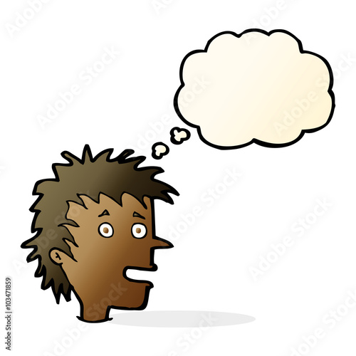 cartoon excited boy with thought bubble