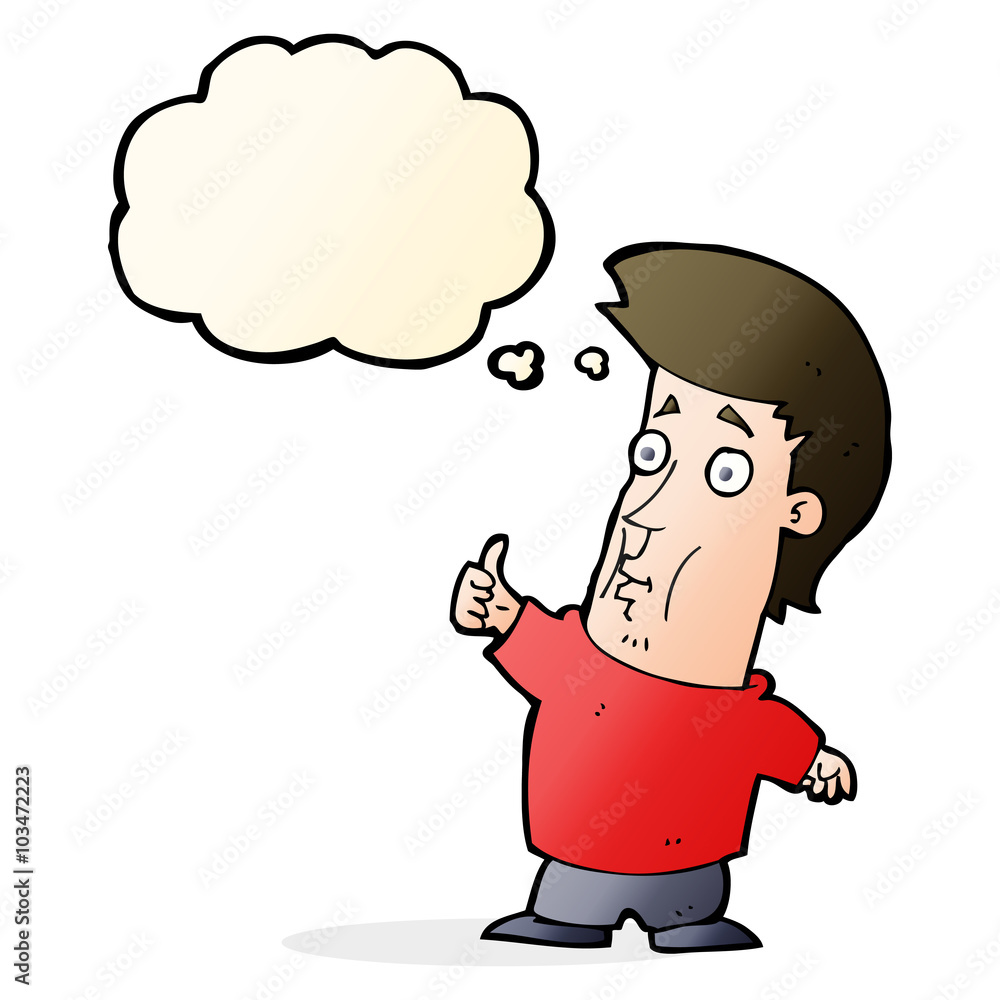 Fototapeta premium cartoon man giving thumbs up sign with thought bubble