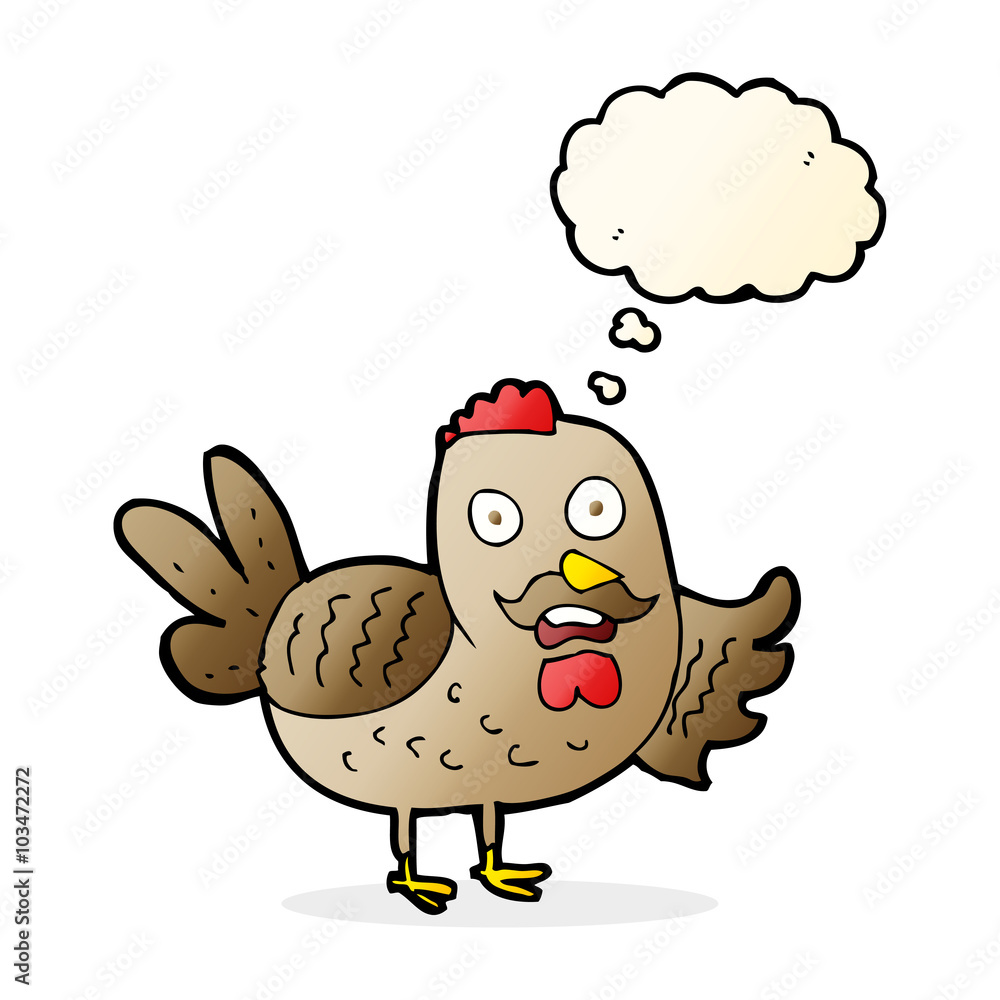 cartoon old rooster with thought bubble