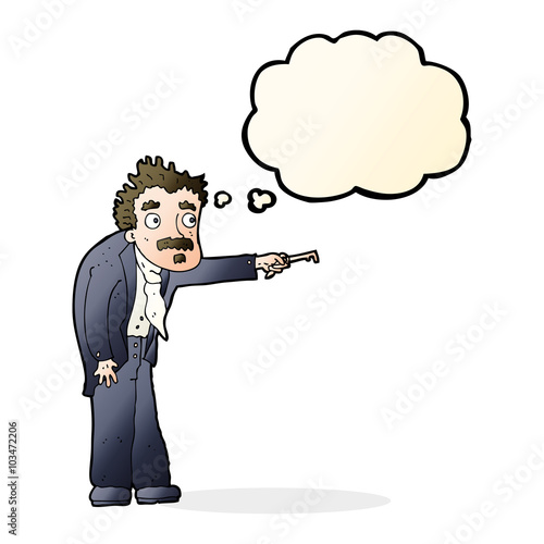 cartoon man trembling with key unlocking with thought bubble