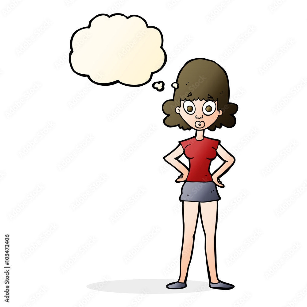 cartoon surprised woman with thought bubble cartoon surprised woman with thought bubble