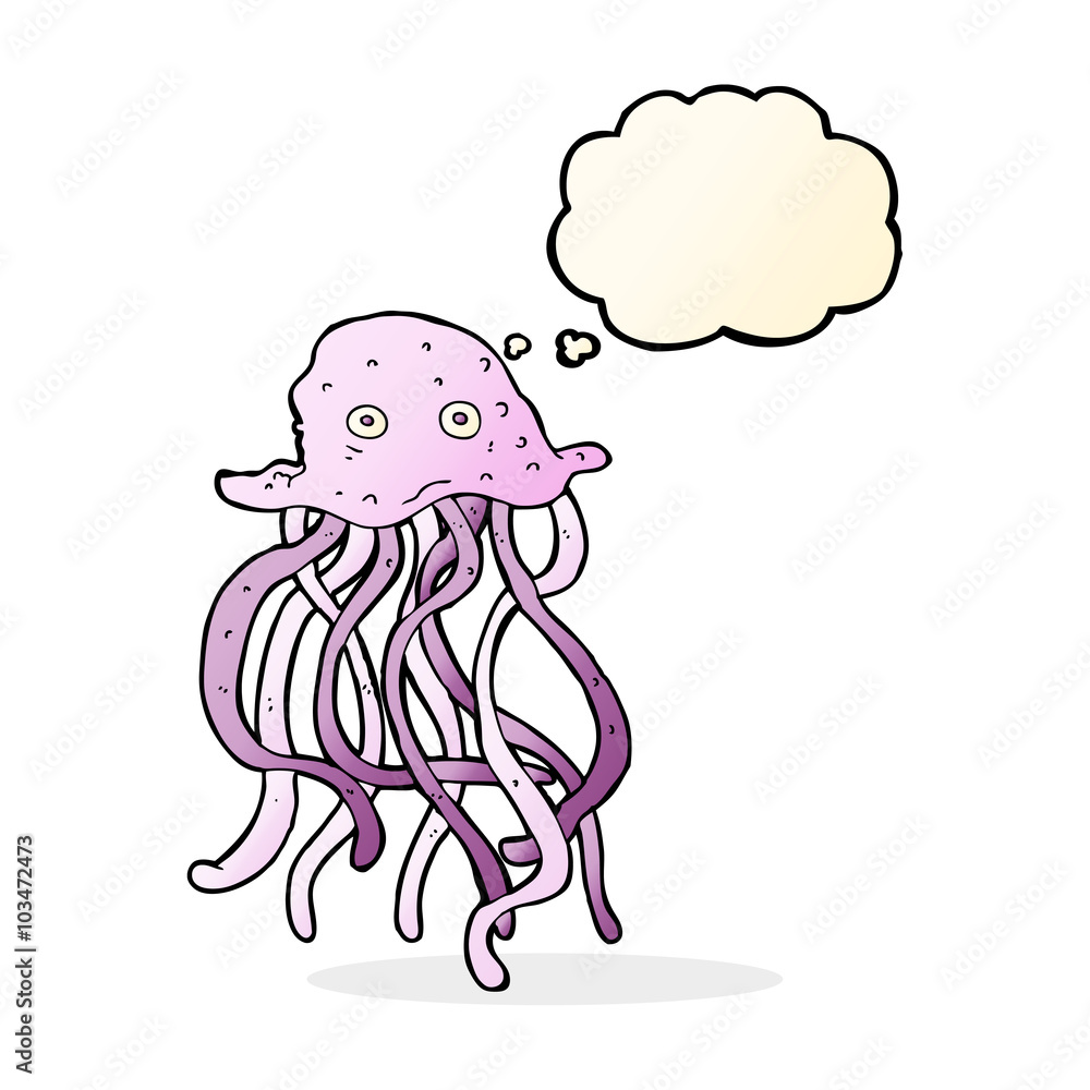Obraz premium cartoon octopus with thought bubble