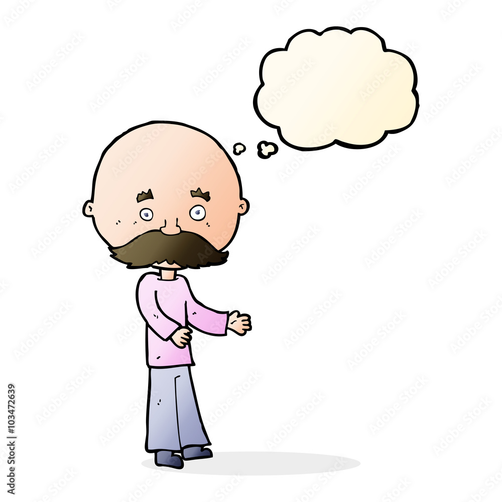 cartoon man with mustache with thought bubble cartoon man with mustache with thought bubble