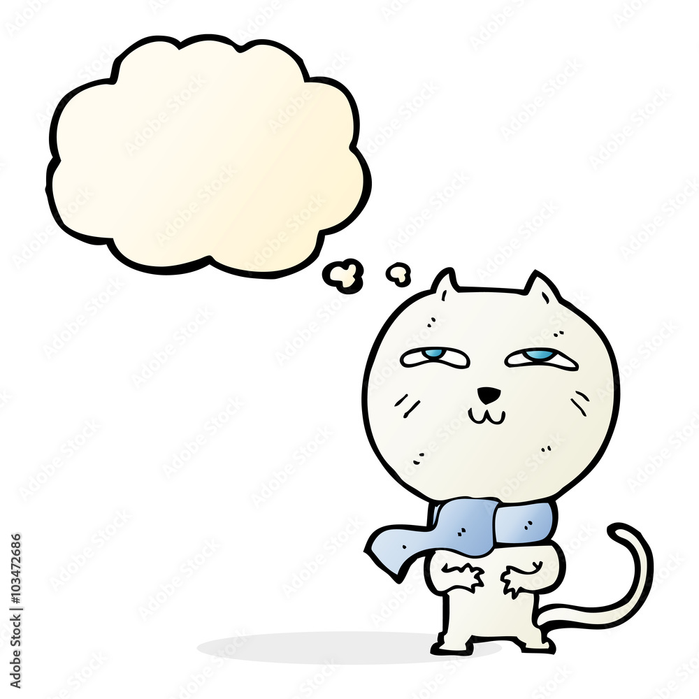 cartoon funny cat wearing scarf with thought bubble cartoon funny cat wearing scarf with thought bubble