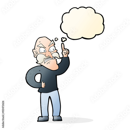 cartoon old man laying down rules with thought bubble