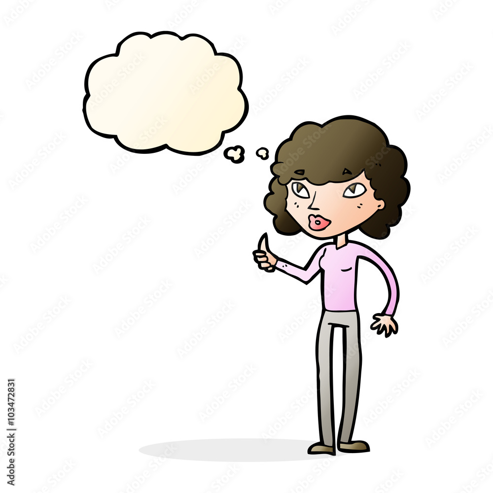 cartoon woman giving thumbs up symbol with thought bubble cartoon woman giving thumbs up symbol with thought bubble