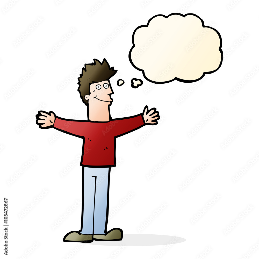 cartoon happy man with thought bubble cartoon happy man with thought bubble