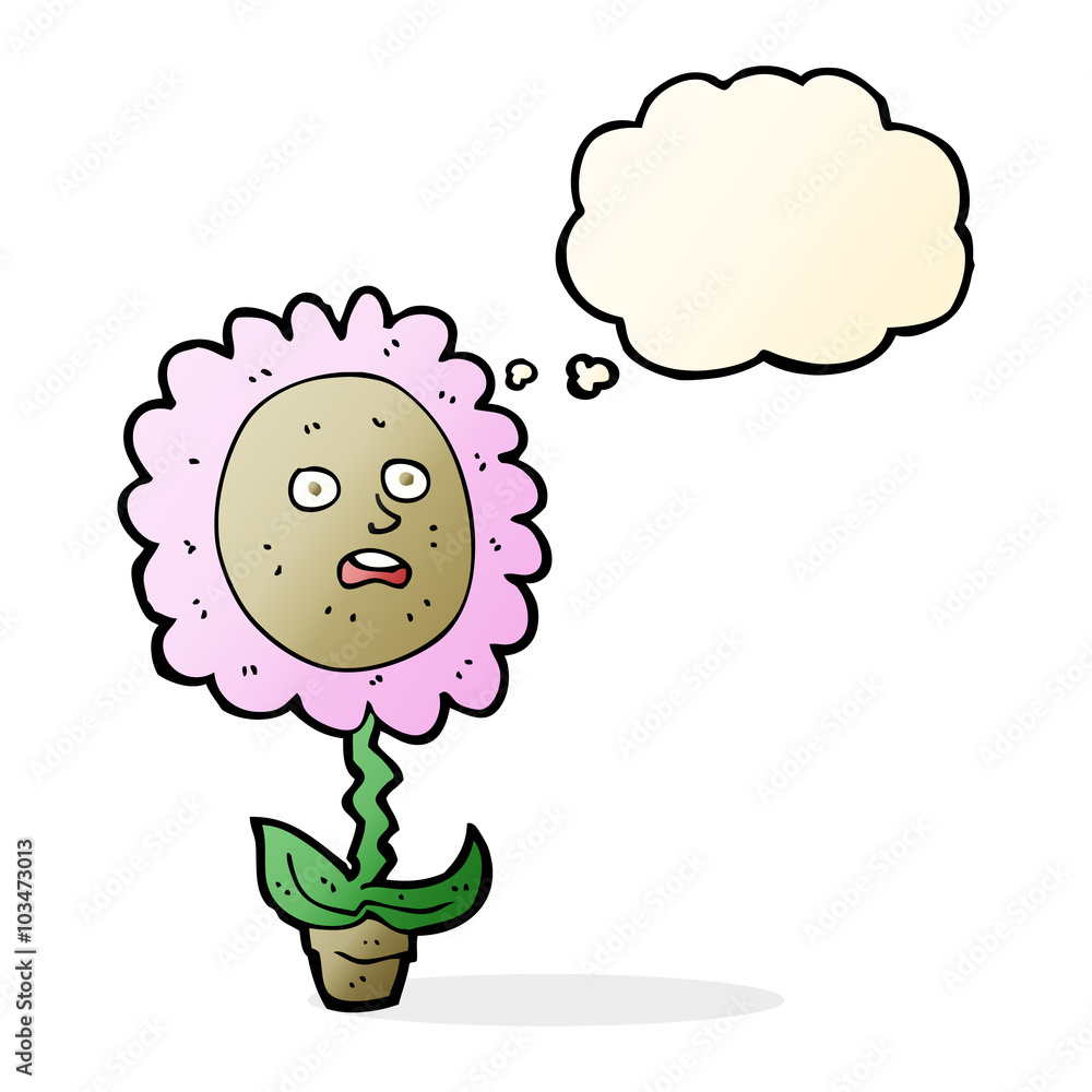Obraz premium cartoon flower with face with thought bubble