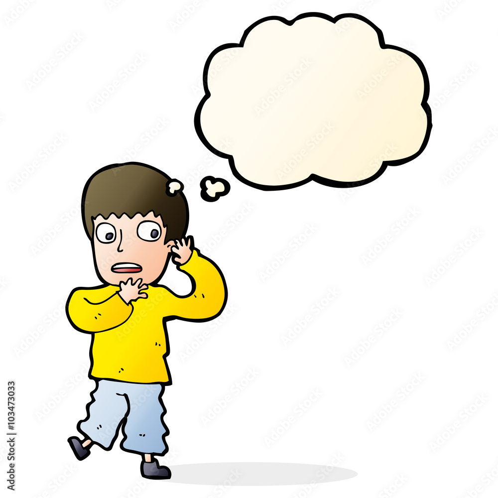 cartoon frightened boy with thought bubble cartoon frightened boy with thought bubble