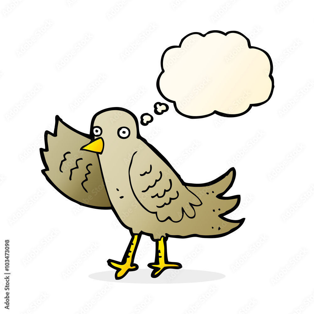 cartoon waving bird with thought bubble cartoon waving bird with thought bubble