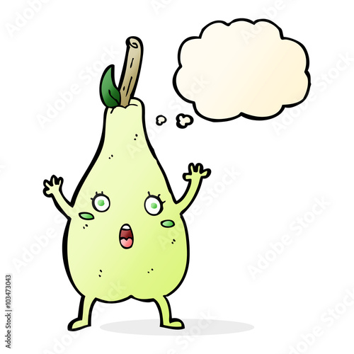 cartoon frightened pear with thought bubble