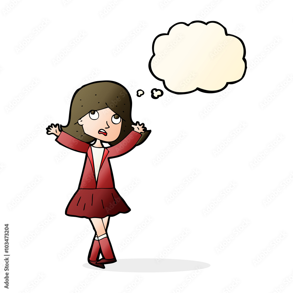cartoon unhappy girl with thought bubble cartoon unhappy girl with thought bubble