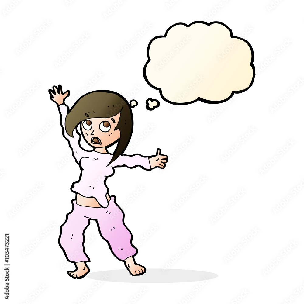 cartoon frightened woman with thought bubble cartoon frightened woman with thought bubble