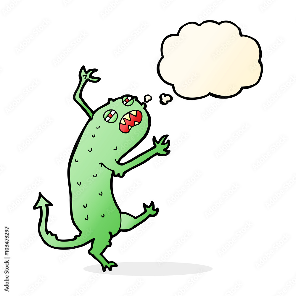 cartoon little monster with thought bubble cartoon little monster with thought bubble