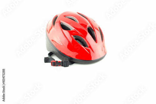  red and black bicycle helmet on  white background
