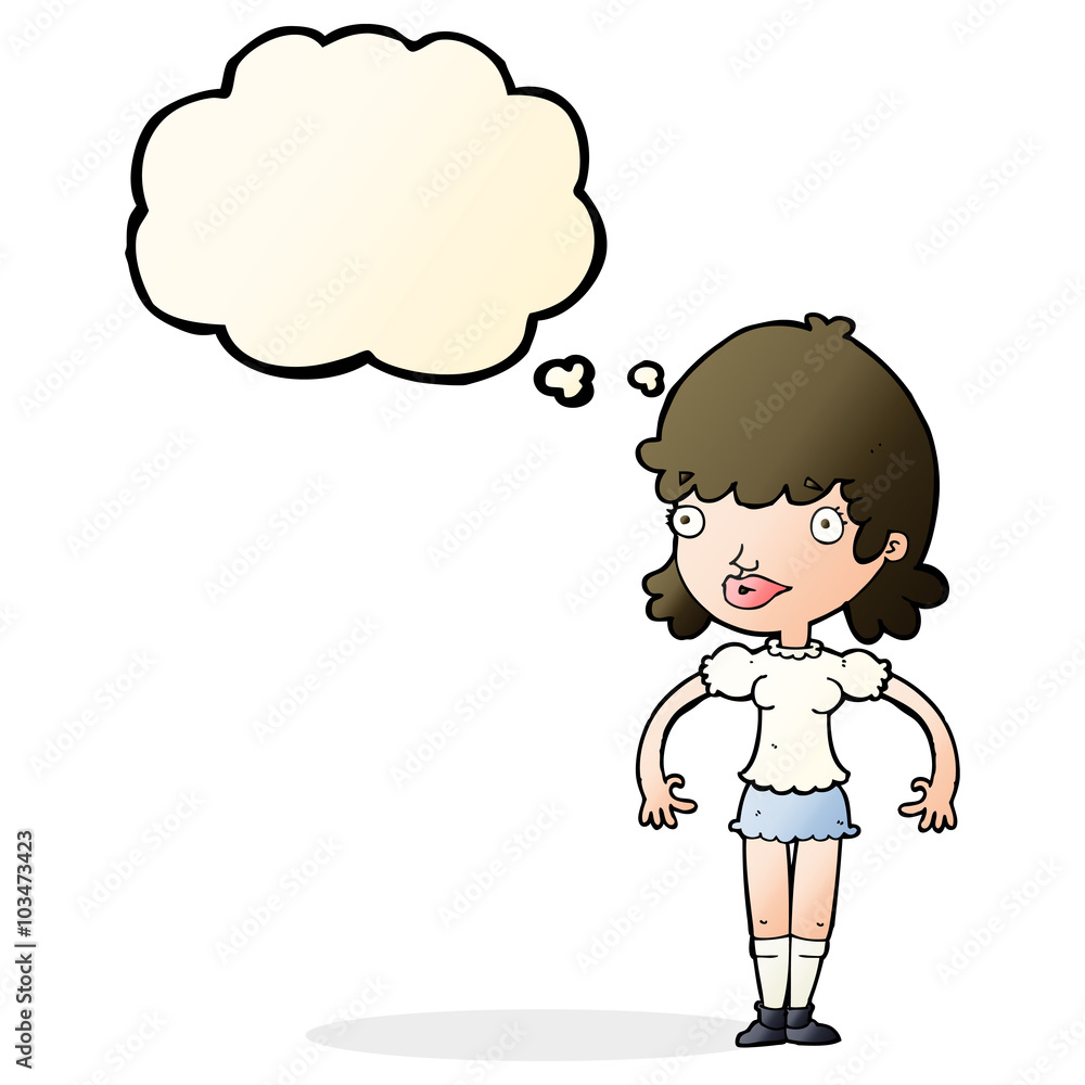 cartoon happy woman with thought bubble cartoon happy woman with thought bubble