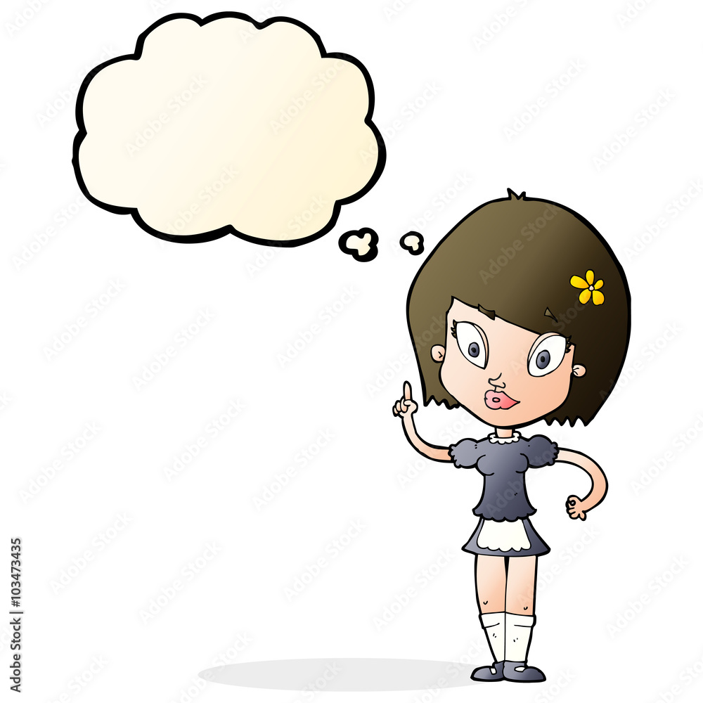 cartoon pretty maid with thought bubble cartoon pretty maid with thought bubble