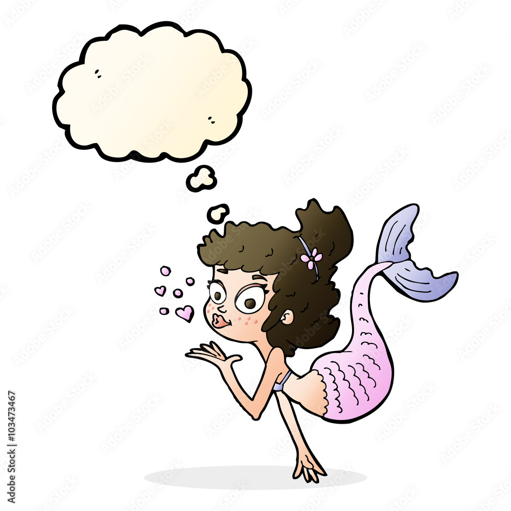 cartoon pretty mermaid with thought bubble cartoon pretty mermaid with thought bubble