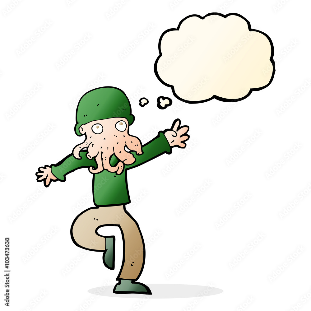 cartoon alien monster man with thought bubble cartoon alien monster man with thought bubble