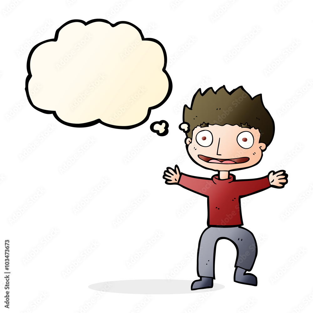 cartoon grinning boy with thought bubble cartoon grinning boy with thought bubble