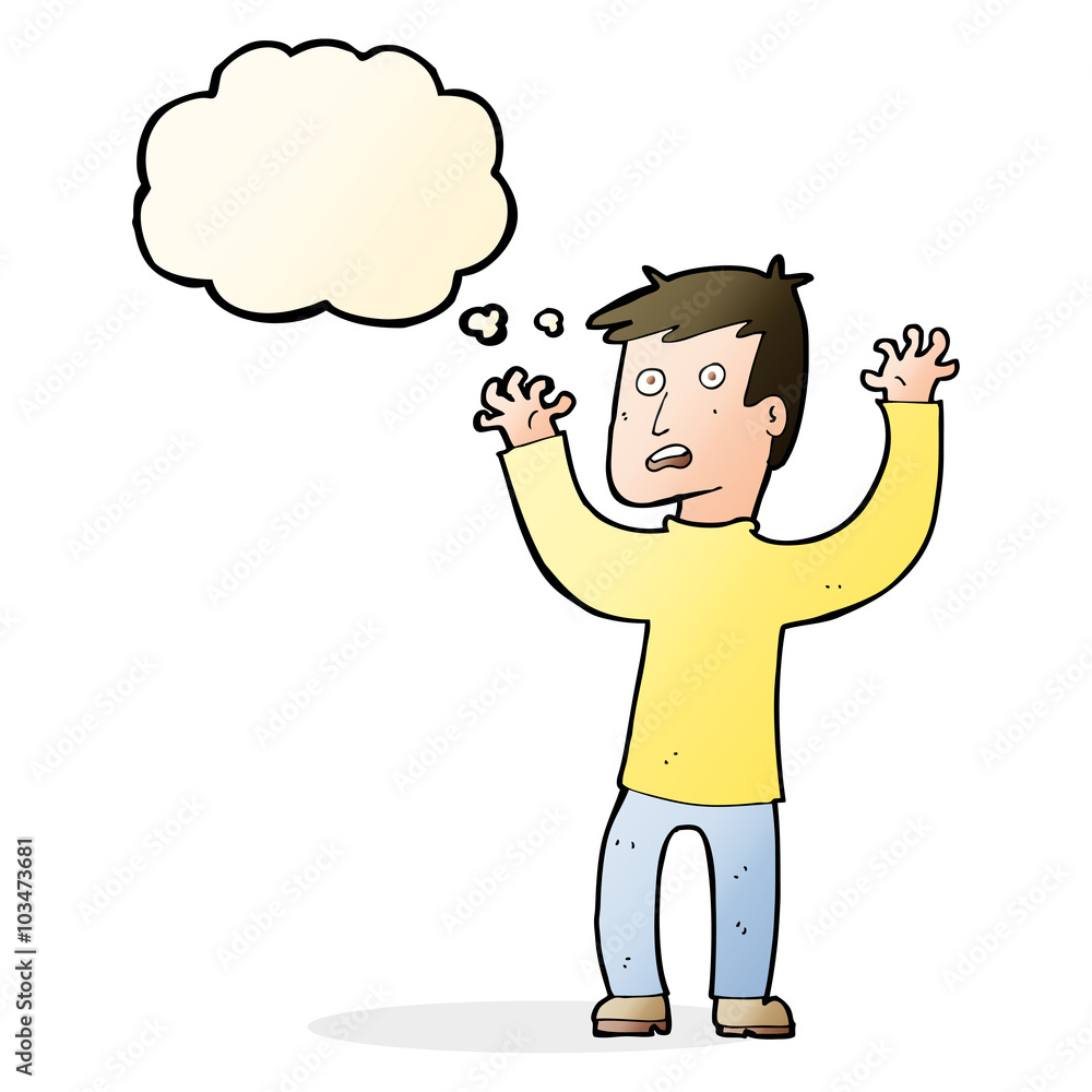 cartoon terrified man with thought bubble cartoon terrified man with thought bubble