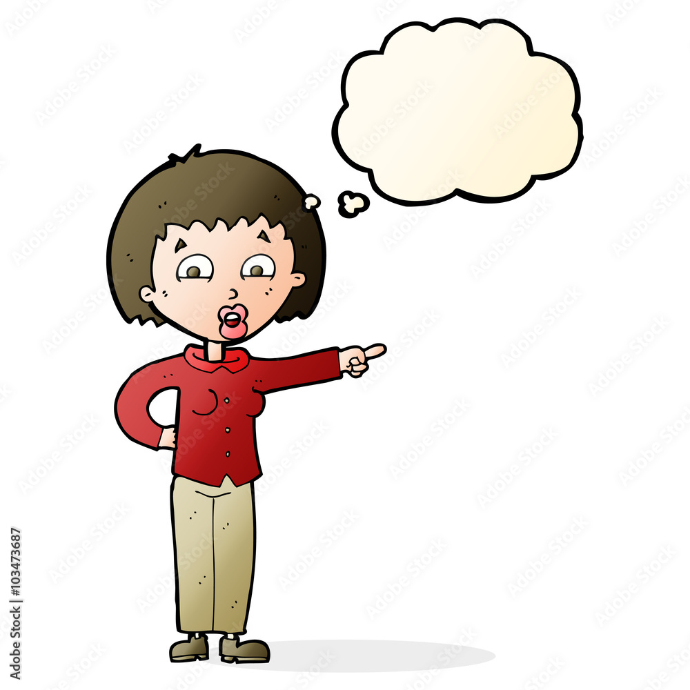 cartoon pointing woman with thought bubble cartoon pointing woman with thought bubble