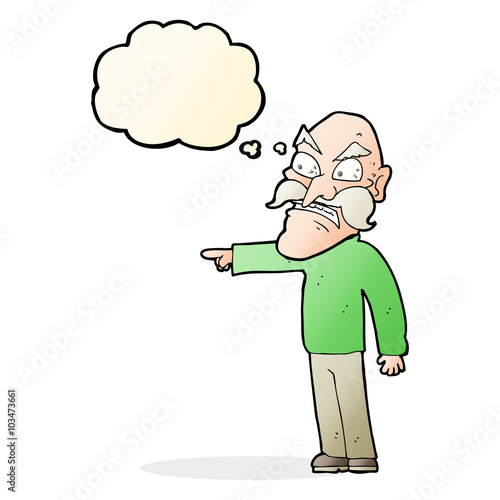 cartoon furious old man with thought bubble