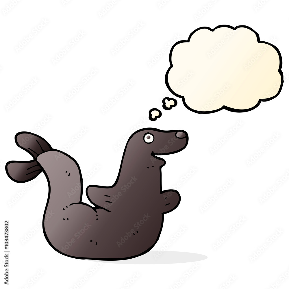 Obraz premium cartoon seal with thought bubble