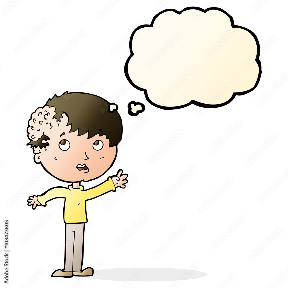 cartoon boy with growth on head with thought bubble cartoon boy with growth on head with thought bubble