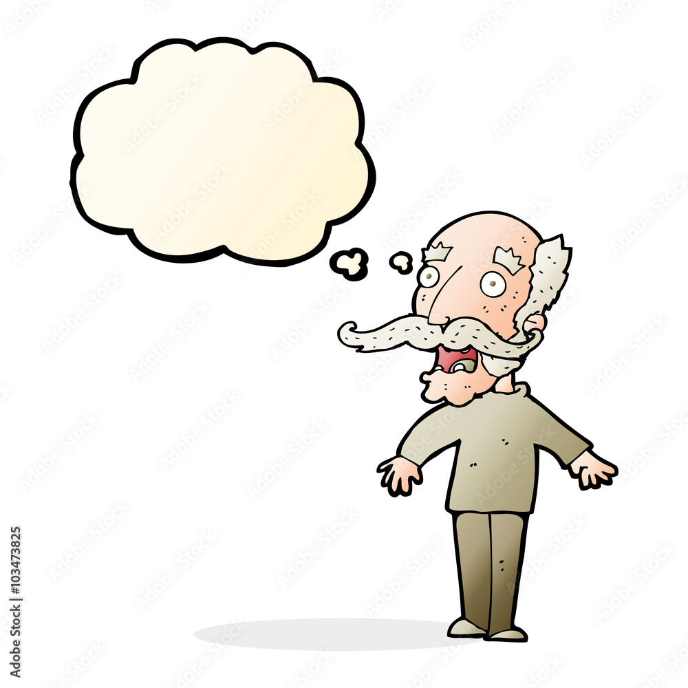 cartoon old man gasping in surprise with thought bubble cartoon old man gasping in surprise with thought bubble