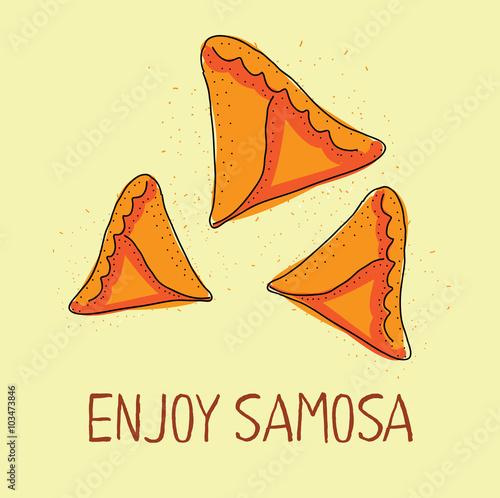 Samosa icon. Eastern cuisine. Hand drawn illustration.