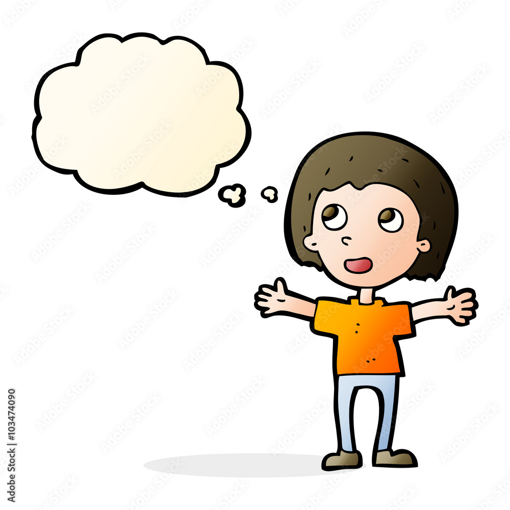 cartoon happy person with thought bubble cartoon happy person with thought bubble