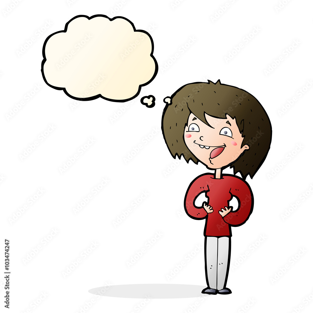 cartoon excited woman with thought bubble cartoon excited woman with thought bubble