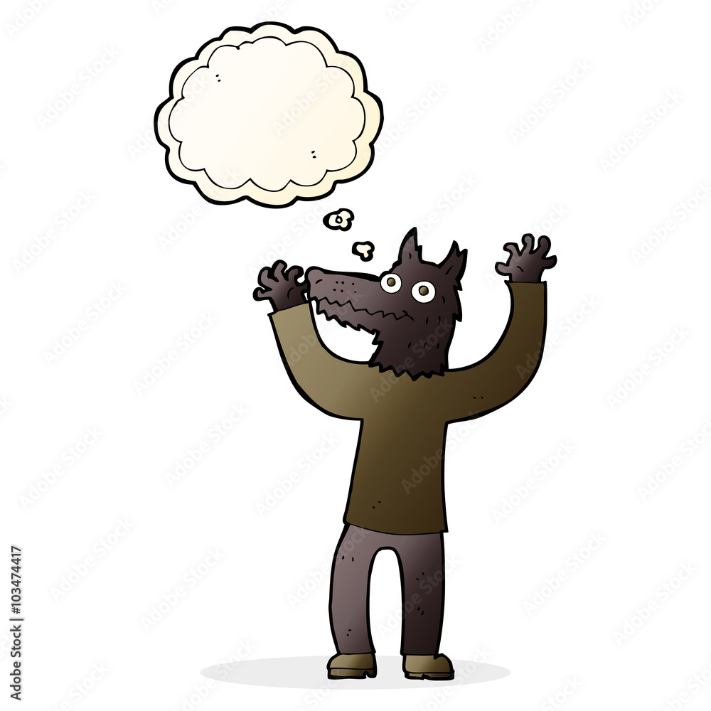 cartoon wolf man with thought bubble cartoon wolf man with thought bubble