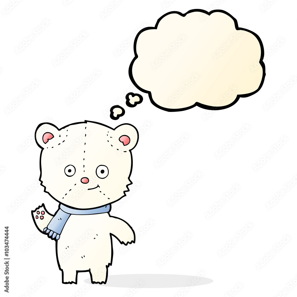 cartoon polar bear waving with thought bubble cartoon polar bear waving with thought bubble