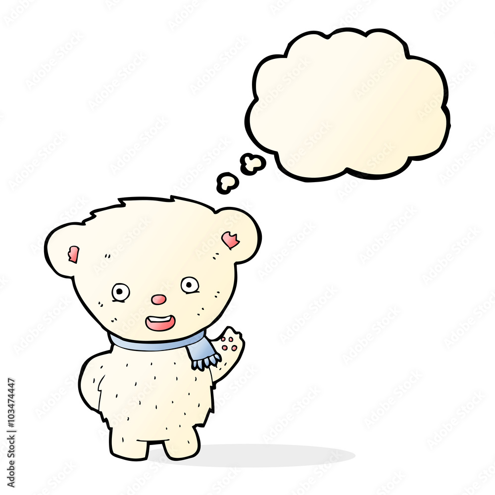 cartoon polar bear waving with thought bubble cartoon polar bear waving with thought bubble