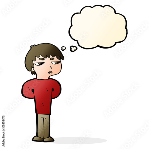 cartoon antisocial boy with thought bubble