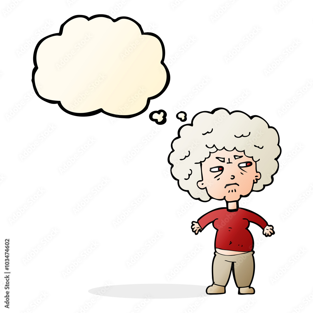 cartoon annoyed old woman with thought bubble cartoon annoyed old woman with thought bubble