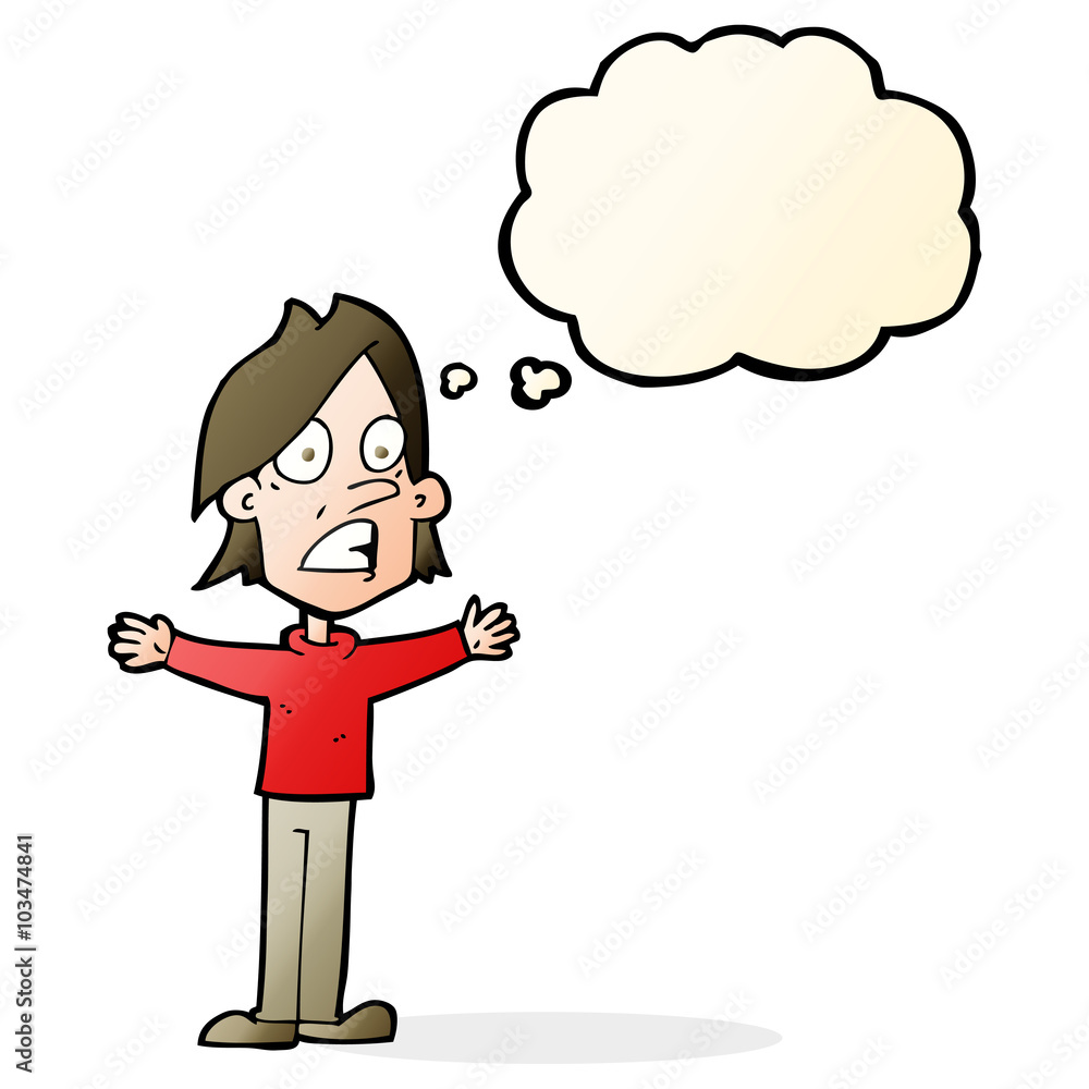 cartoon frightened man with thought bubble cartoon frightened man with thought bubble