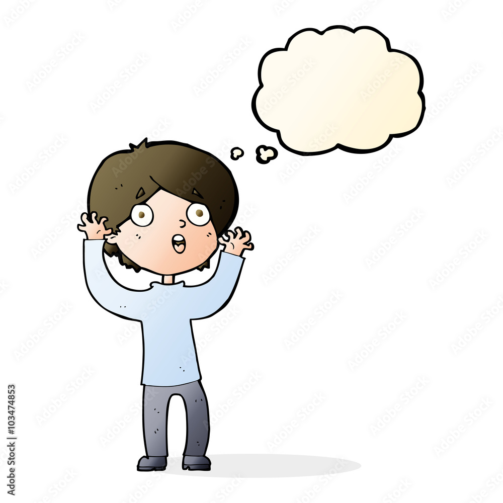 cartoon frightened man with thought bubble cartoon frightened man with thought bubble