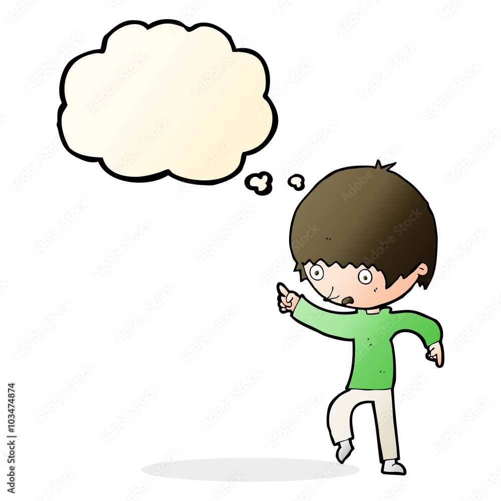 cartoon worried boy pointing with thought bubble cartoon worried boy pointing with thought bubble