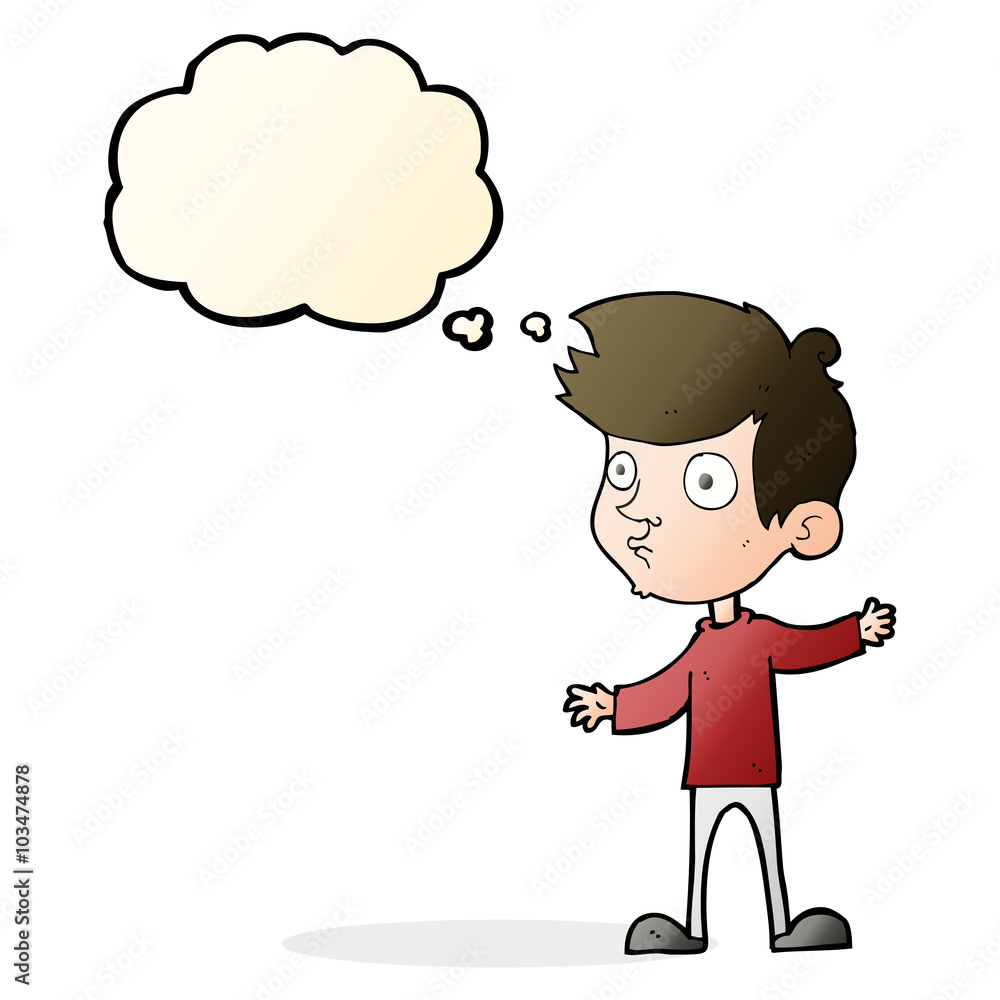 cartoon curious boy with thought bubble cartoon curious boy with thought bubble
