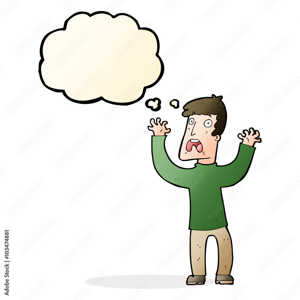 cartoon frightened man with thought bubble cartoon frightened man with thought bubble