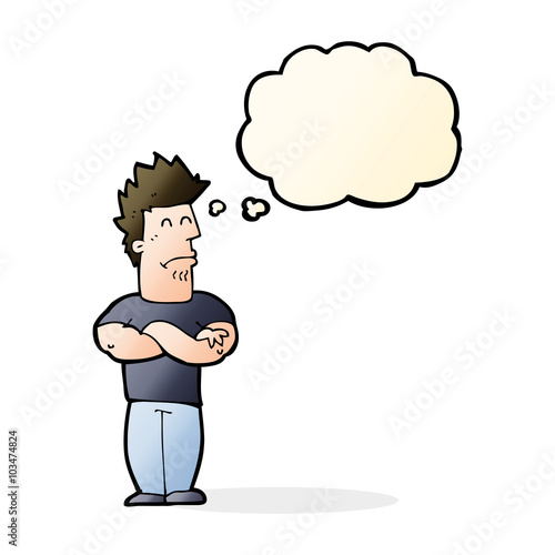 cartoon sulking man with thought bubble