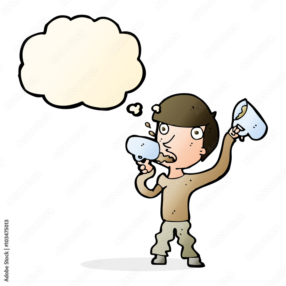 cartoon man drinking beer with thought bubble cartoon man drinking beer with thought bubble