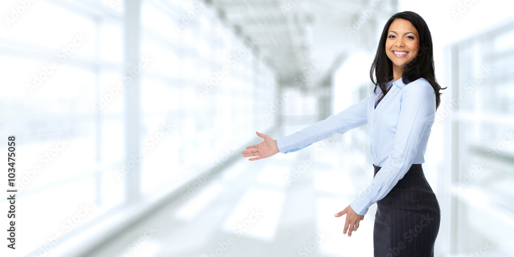 Asian business woman inviting in the office.