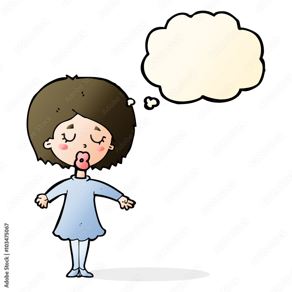 cartoon woman in dress with thought bubble cartoon woman in dress with thought bubble