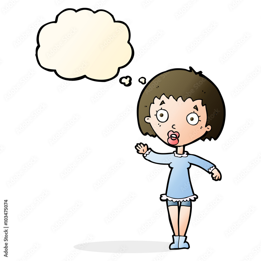 cartoon waving woman with thought bubble cartoon waving woman with thought bubble