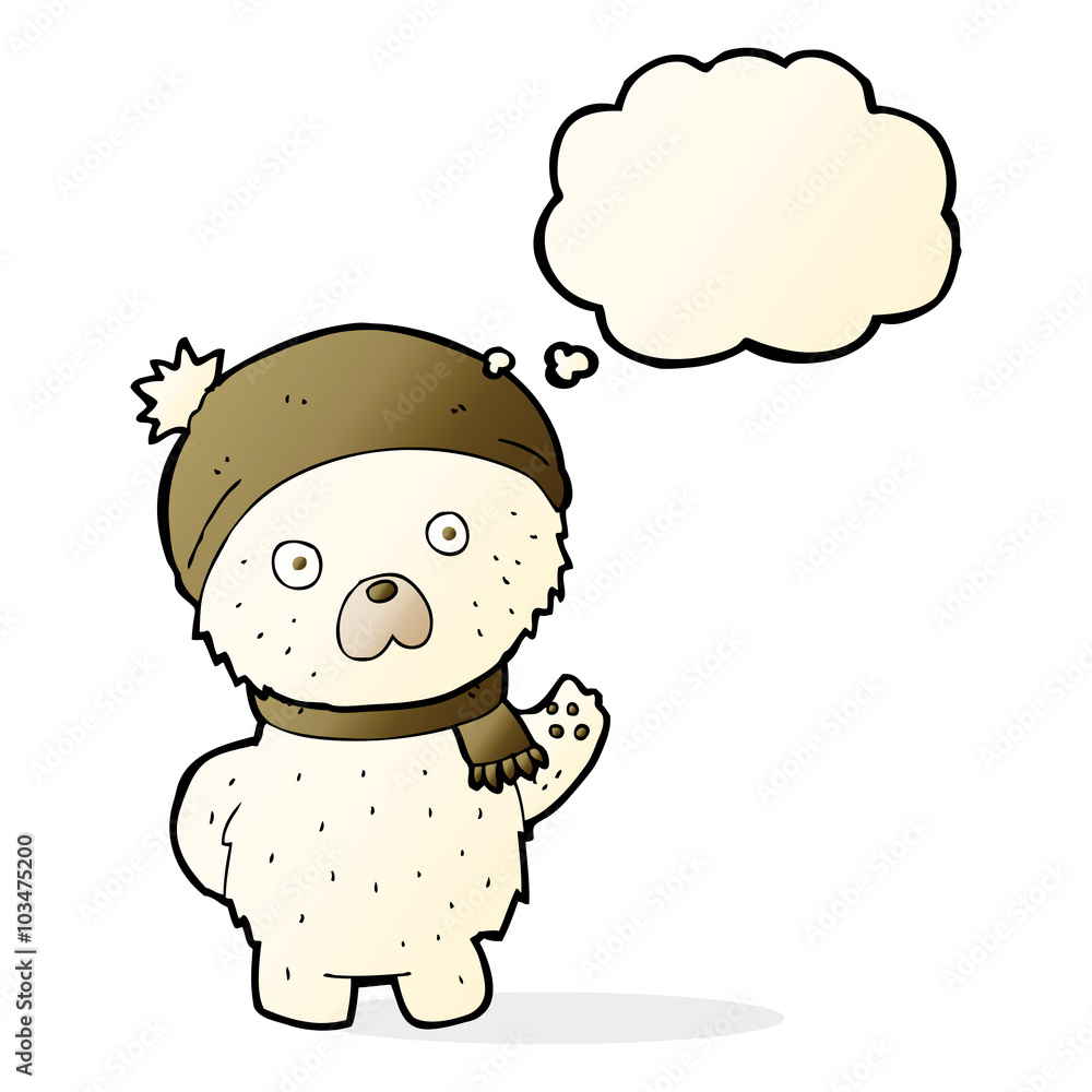 cartoon cute polar bear in winter hat and scarf with thought bub cartoon cute polar bear in winter hat and scarf with thought bub